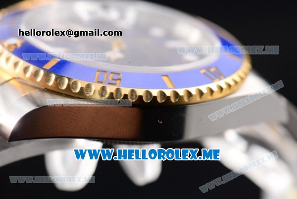 Rolex Submariner Clone Rolex 3135 Automatic Two Tone Case/Bracelet with Blue Dial and Dot Markers White Hands (BP) - Click Image to Close